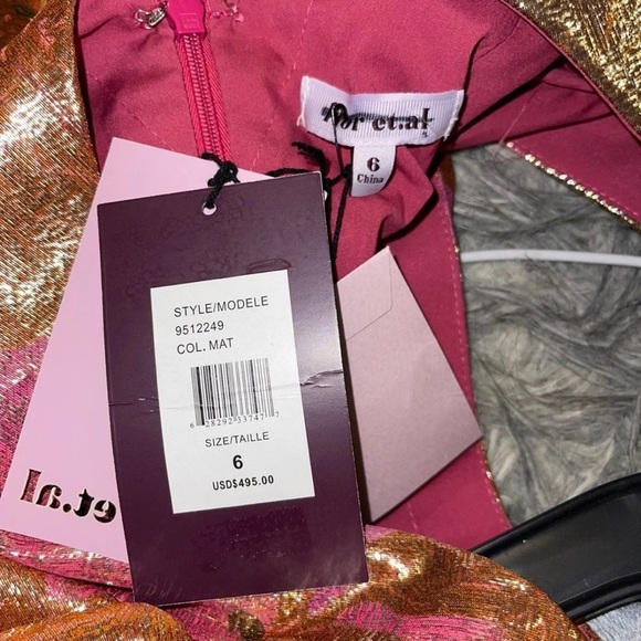 Flor Et. Al Abbott Long Sleeve Metallic Silk Cocktail Dress - Picture 7 of 8